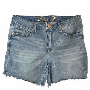 Seven7 Seven Denim Weekend Shorts Women 6 Blue Stretch Bling Stars Patriotic USA